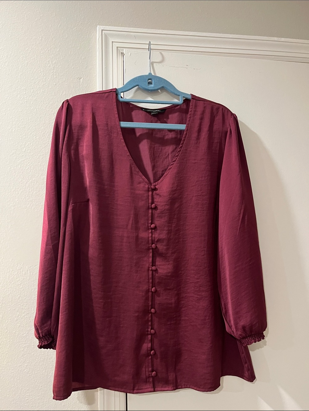 Banana Republic Deep Berry Button-Front V-Neck Blouse